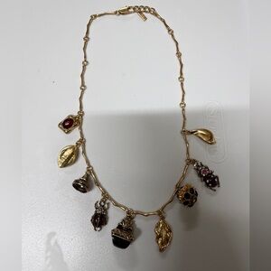 Zara Gold‎ Black Charm Necklace Chain Beetle Bug Leaf Whimsigoth Witchy Goth